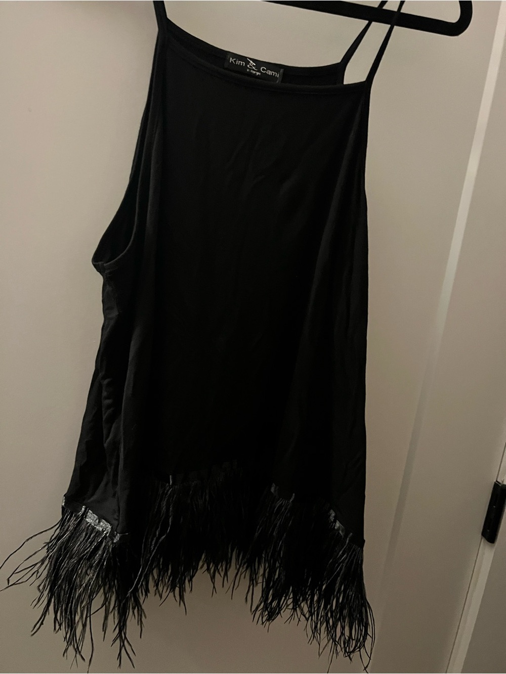 Kim & Cami Black Feather-Hem Top